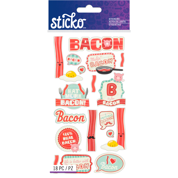 slide 1 of 1, Sticko Stickers Bacon, 18 ct