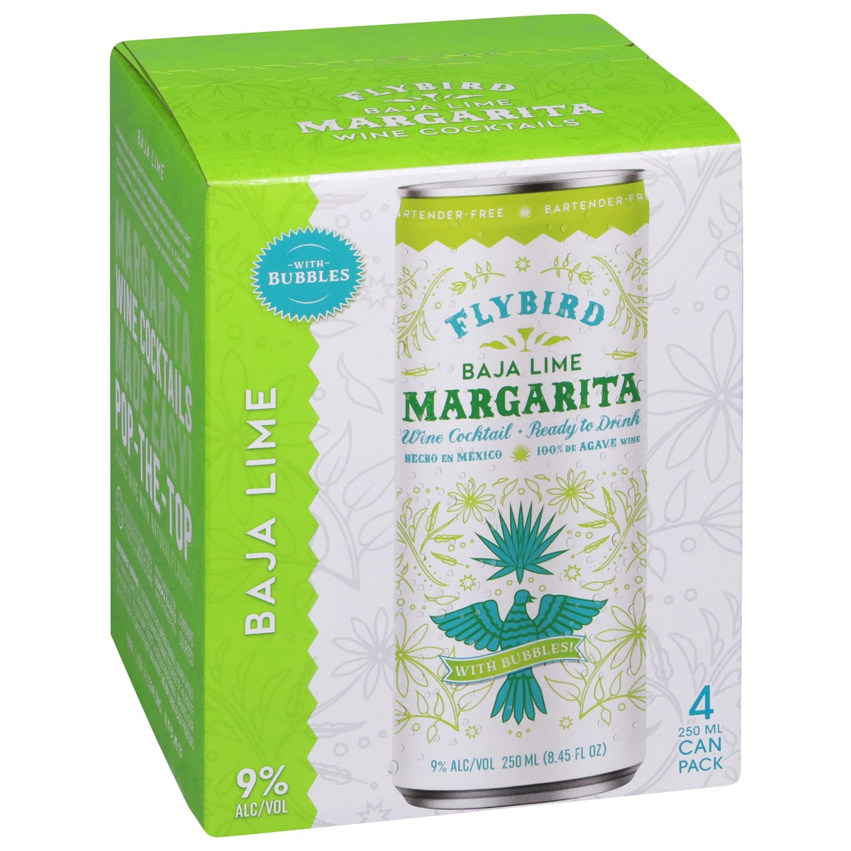 slide 4 of 9, Flybird Margarita Baja Lime Wine Cocktails 4 - 250 ml Cans, 1 ct