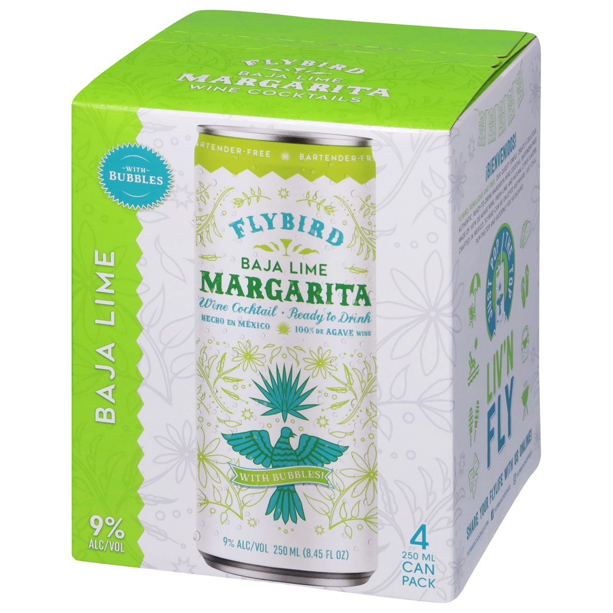 slide 9 of 9, Flybird Margarita Baja Lime Wine Cocktails 4 - 250 ml Cans, 1 ct