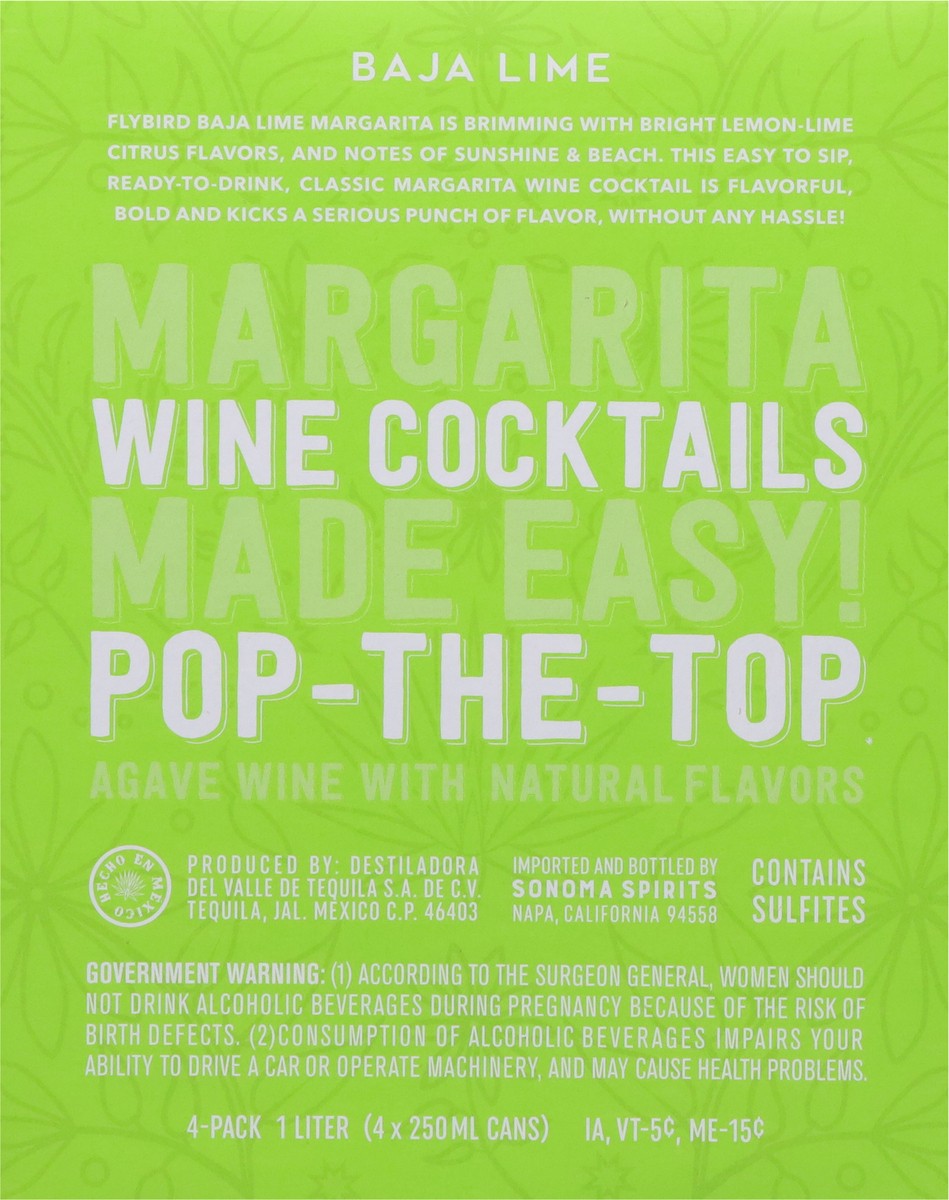 slide 6 of 9, Flybird Margarita Baja Lime Wine Cocktails 4 - 250 ml Cans, 1 ct