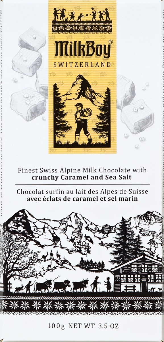 slide 5 of 5, MilkBoy Milk Chocolate, Finest Swiss Alpine, With Crunchy Caramel And Sea Salt, 3.5 oz