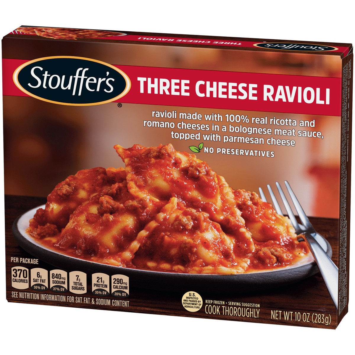 slide 12 of 13, Stouffer's Three Cheese Ravioli Frozen Meal, 10 oz