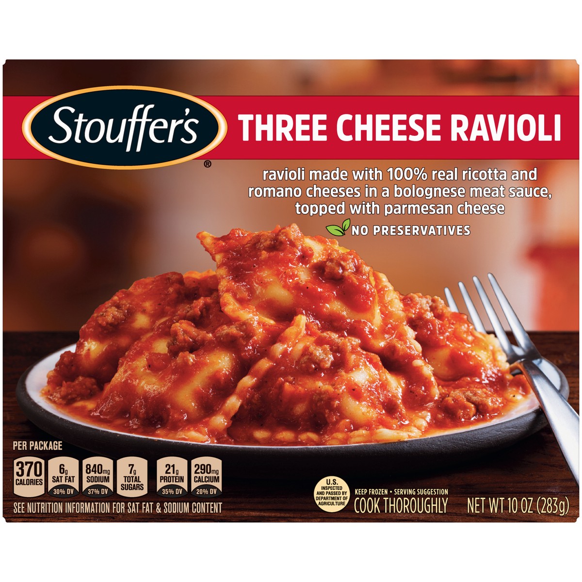 slide 8 of 13, Stouffer's Three Cheese Ravioli Frozen Meal, 10 oz