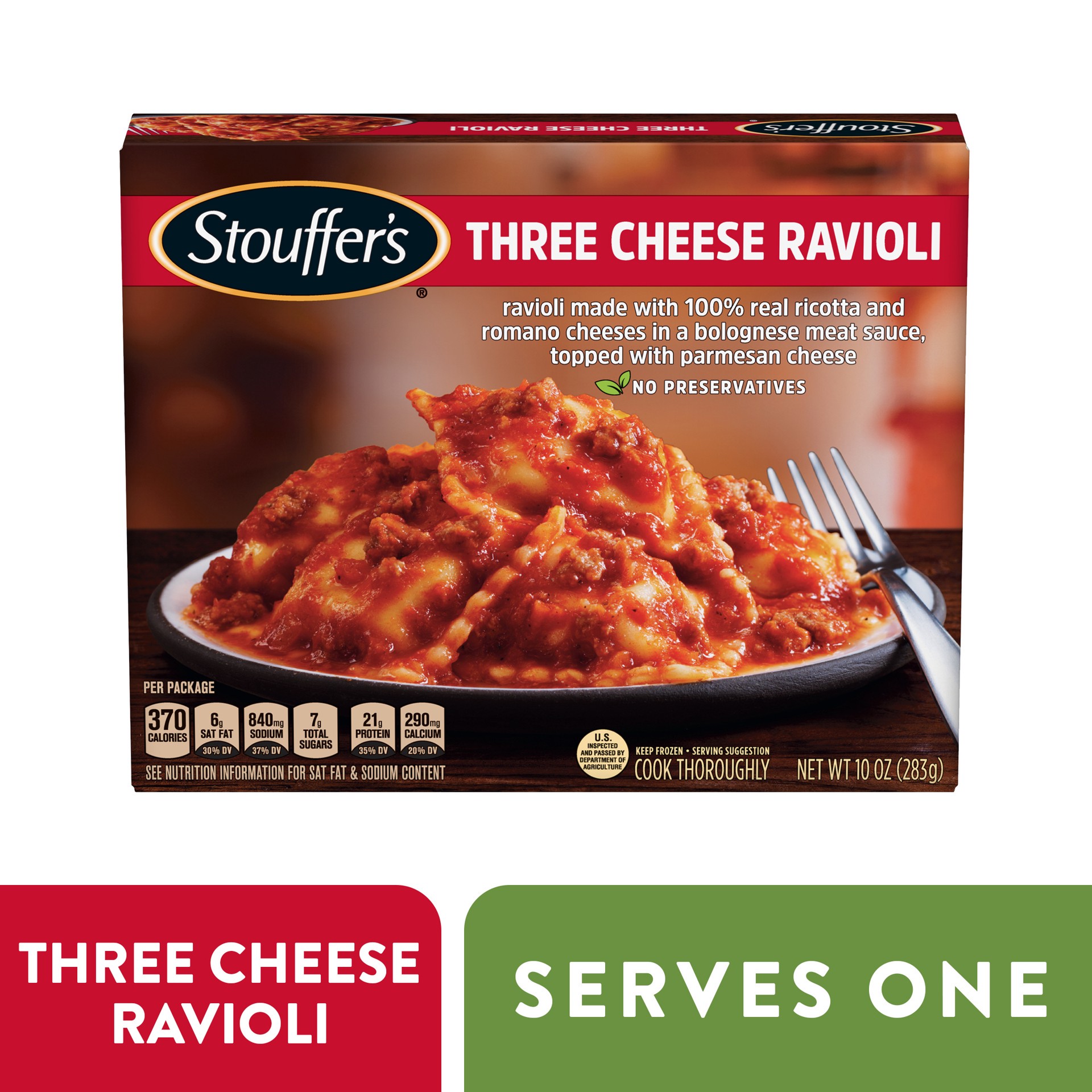 slide 1 of 13, Stouffer's Three Cheese Ravioli Frozen Meal, 10 oz