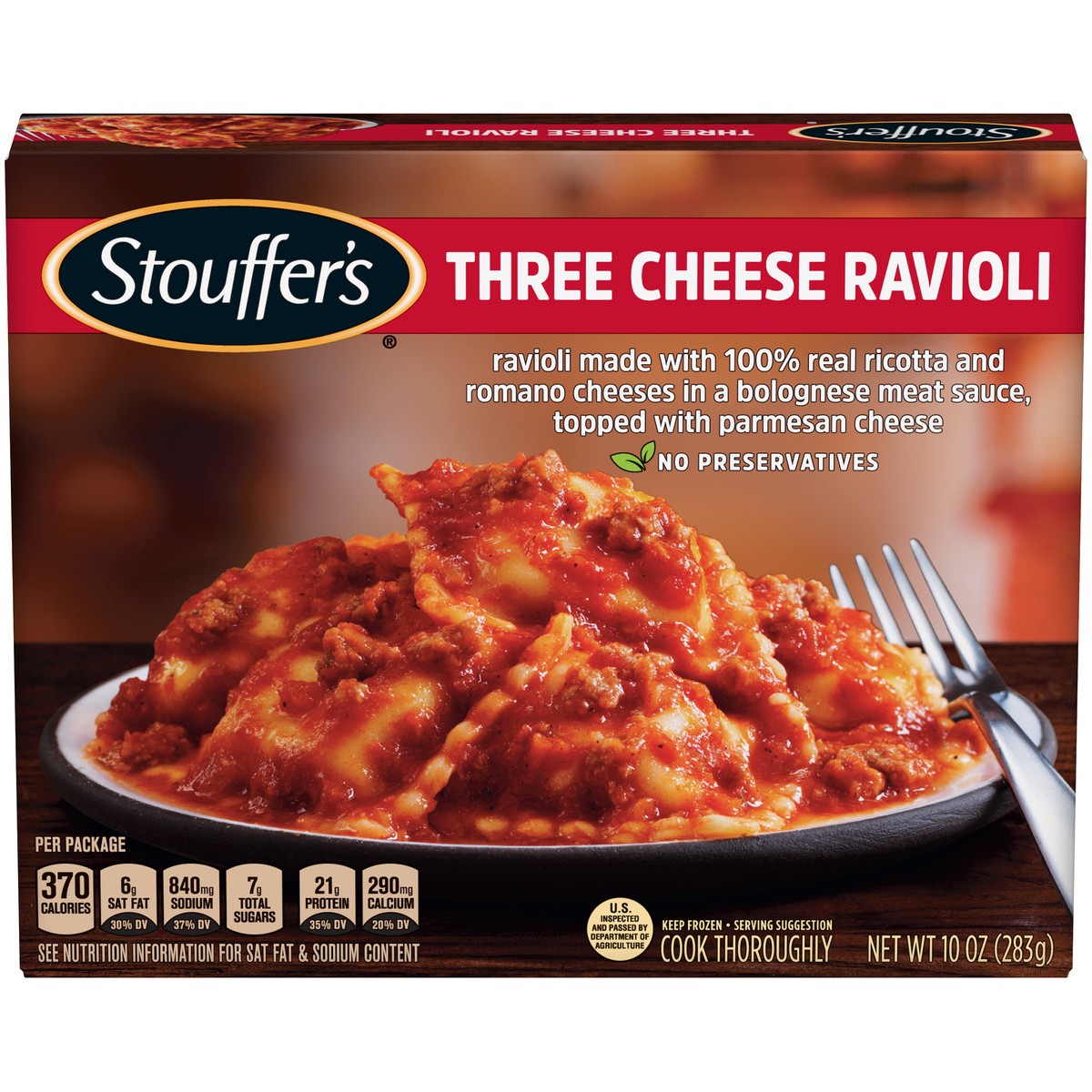 slide 1 of 13, Stouffer's Three Cheese Ravioli Frozen Meal, 10 oz