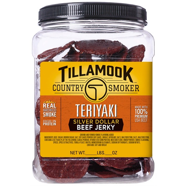 slide 1 of 1, Tillamook Silver Dollar Beef Jerky Teriyaki, 80 ct