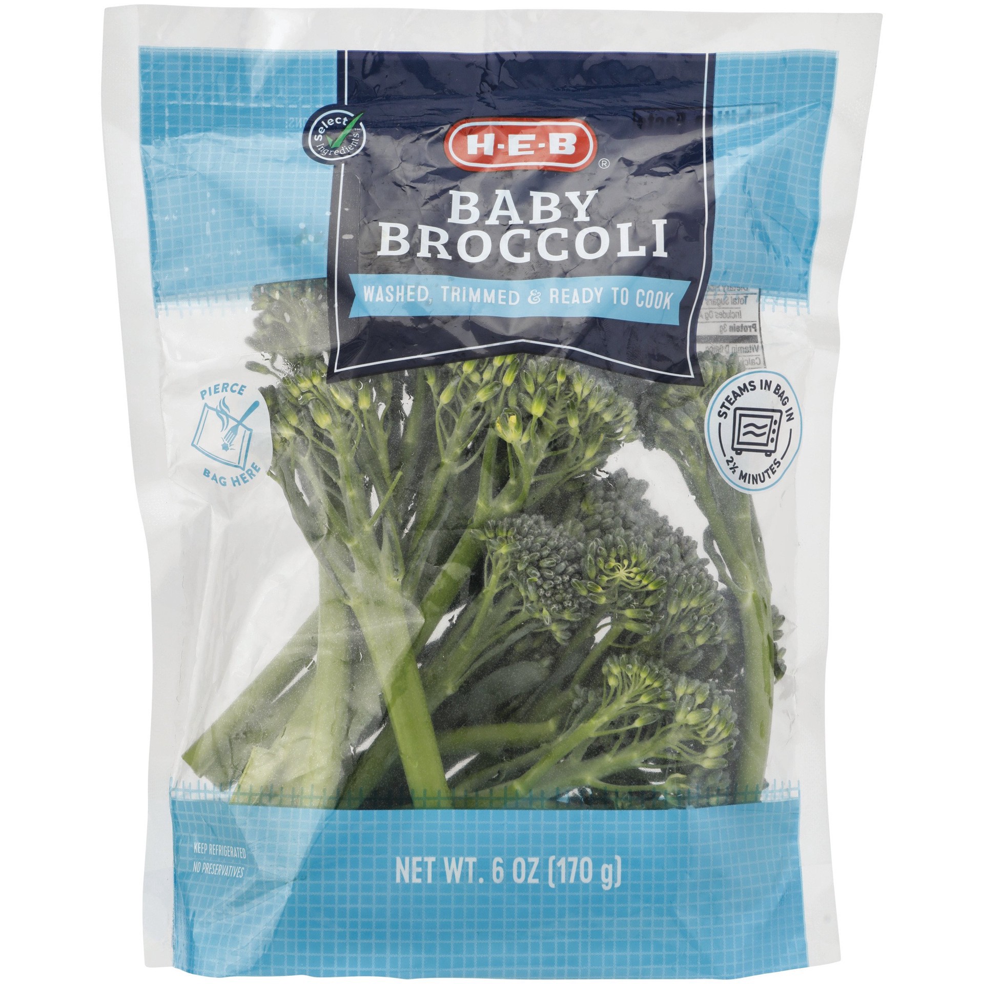 slide 1 of 1, H-E-B Fresh Steamable Baby Broccoli, 6 oz