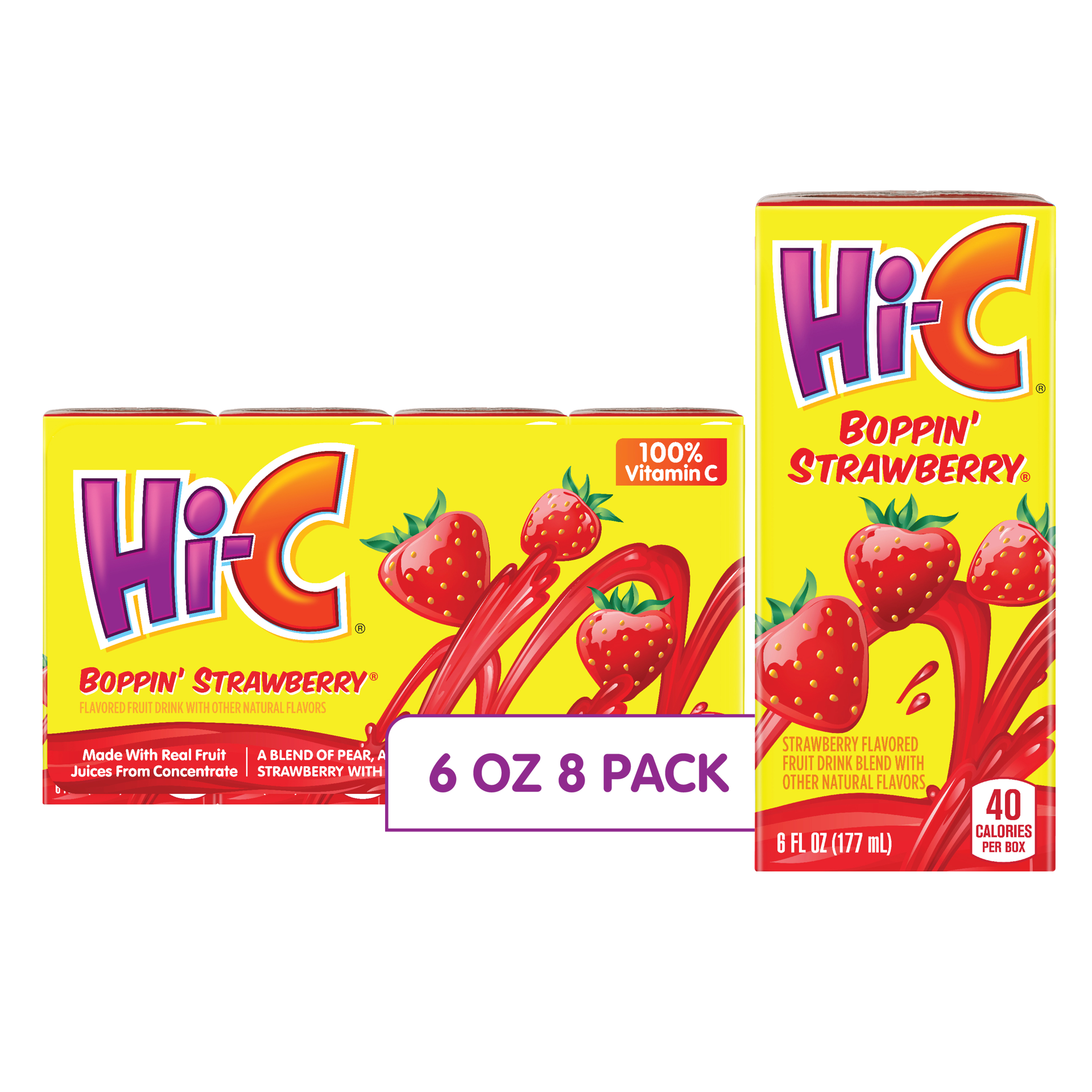 slide 1 of 9, Hi-C Boppin Strawberry Cartons, 6 fl oz, 8 Pack, 8 ct