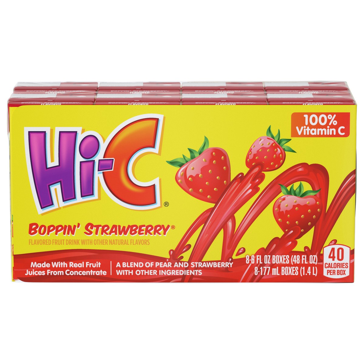 slide 1 of 9, Hi-C Boppin Strawberry Cartons, 6 fl oz, 8 Pack, 8 ct; 6 fl oz