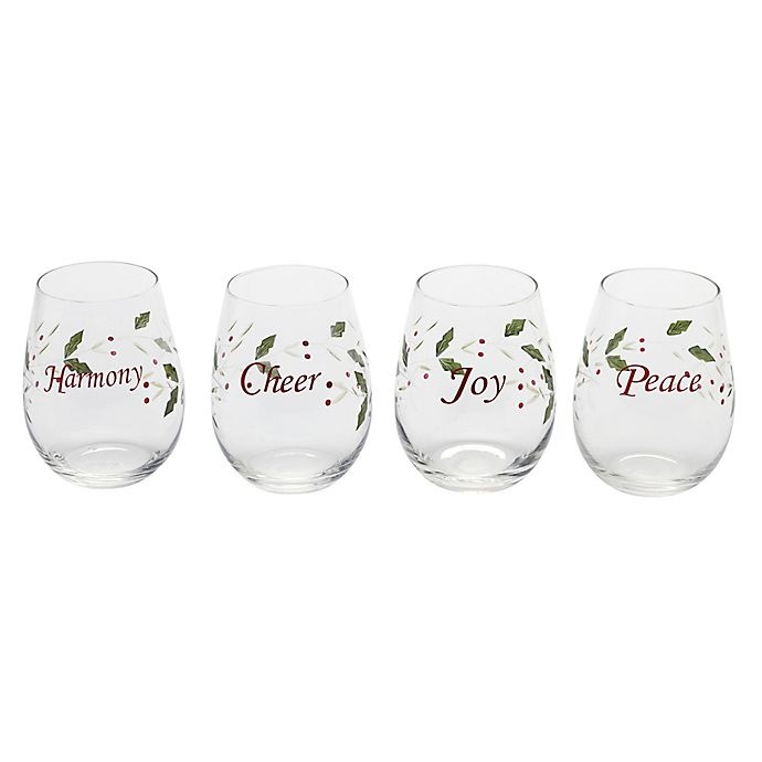 slide 1 of 1, Pfaltzgraff Winterberry Sentiment Stemless Wine Glasses, 4 ct