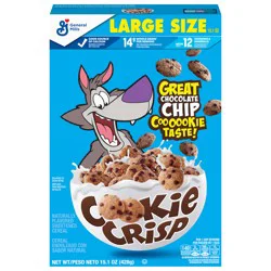 Cookie Crisp Breakfast Cereal, Chocolate Chip Cookie Taste, Made With Whole Grain, Large Size, 15.1 oz