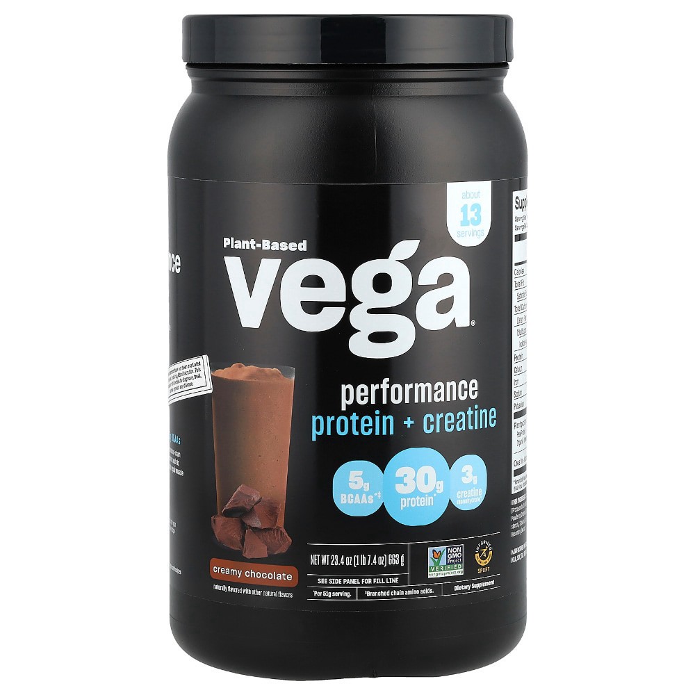 slide 1 of 2, Vega Plant Based Performance Protein + Creatine Creamy Chocolate - 1 lb 7.4 oz (663 g), 1.46 lb