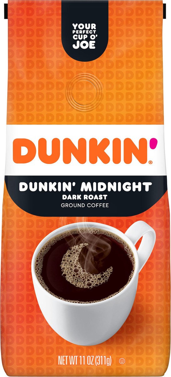 slide 1 of 19, Dunkin'' Midnight Dark Roast Ground Coffee- 11 oz, 11 oz