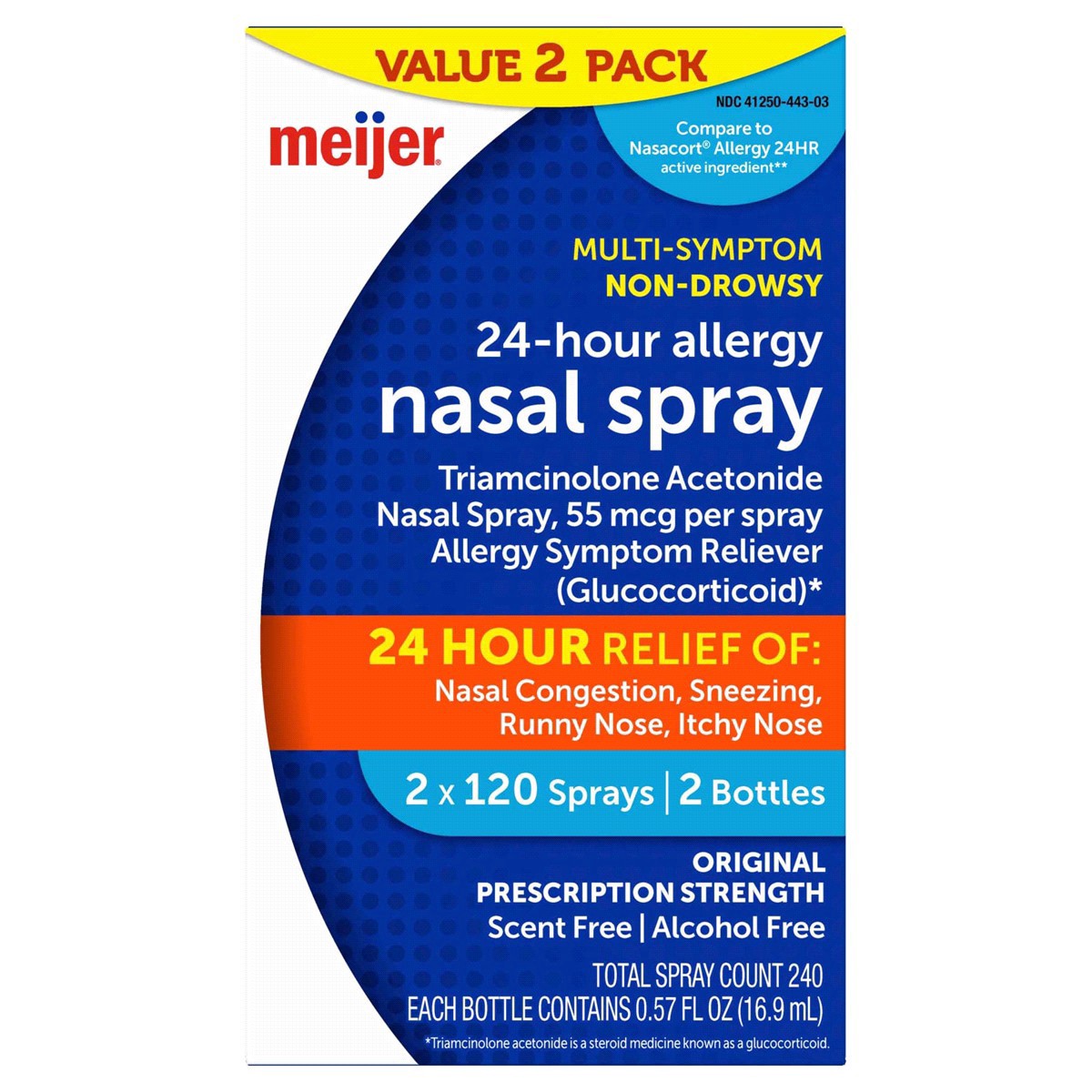 slide 1 of 25, Meijer Triamcinolone Acetonide Nasal Allergy Spray, 55 mcg per spray, 0.57 fl oz