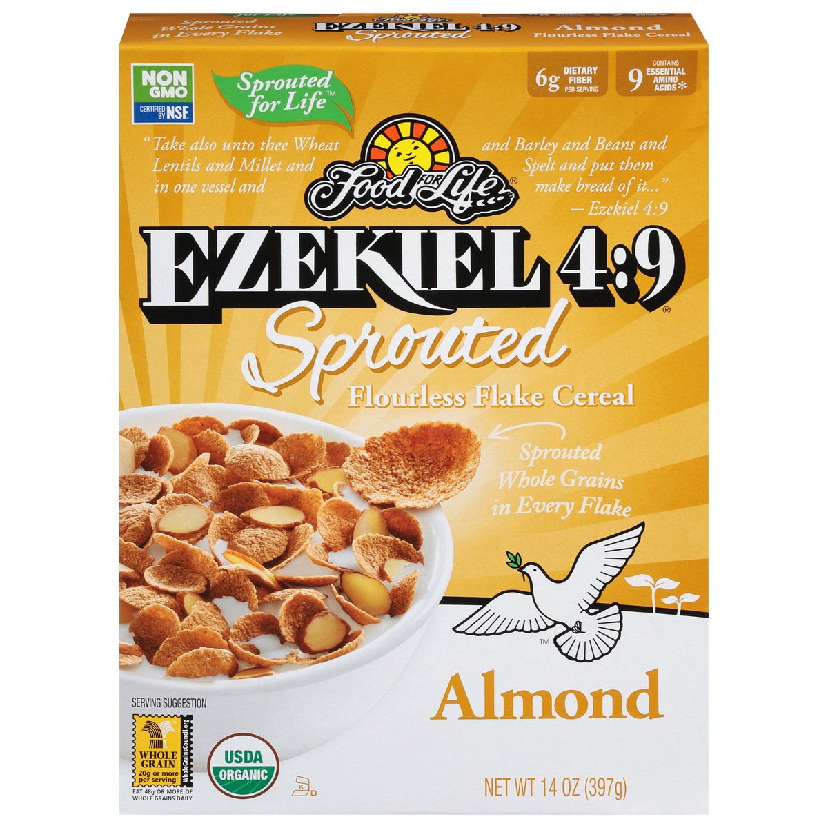 slide 1 of 9, Food for Life Cereal Ezekiel Sprouted Grain Almond Organic, 14 oz