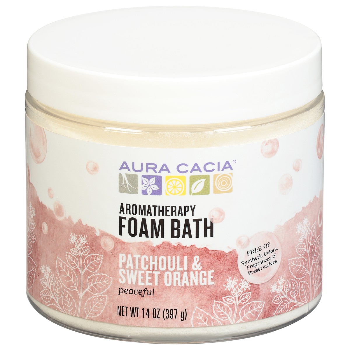 slide 8 of 10, Aura Cacia Frontier Co-Op Aura Cacia Patchouli/Sweet Orange Aromatherapy Foam Bath, 14 oz