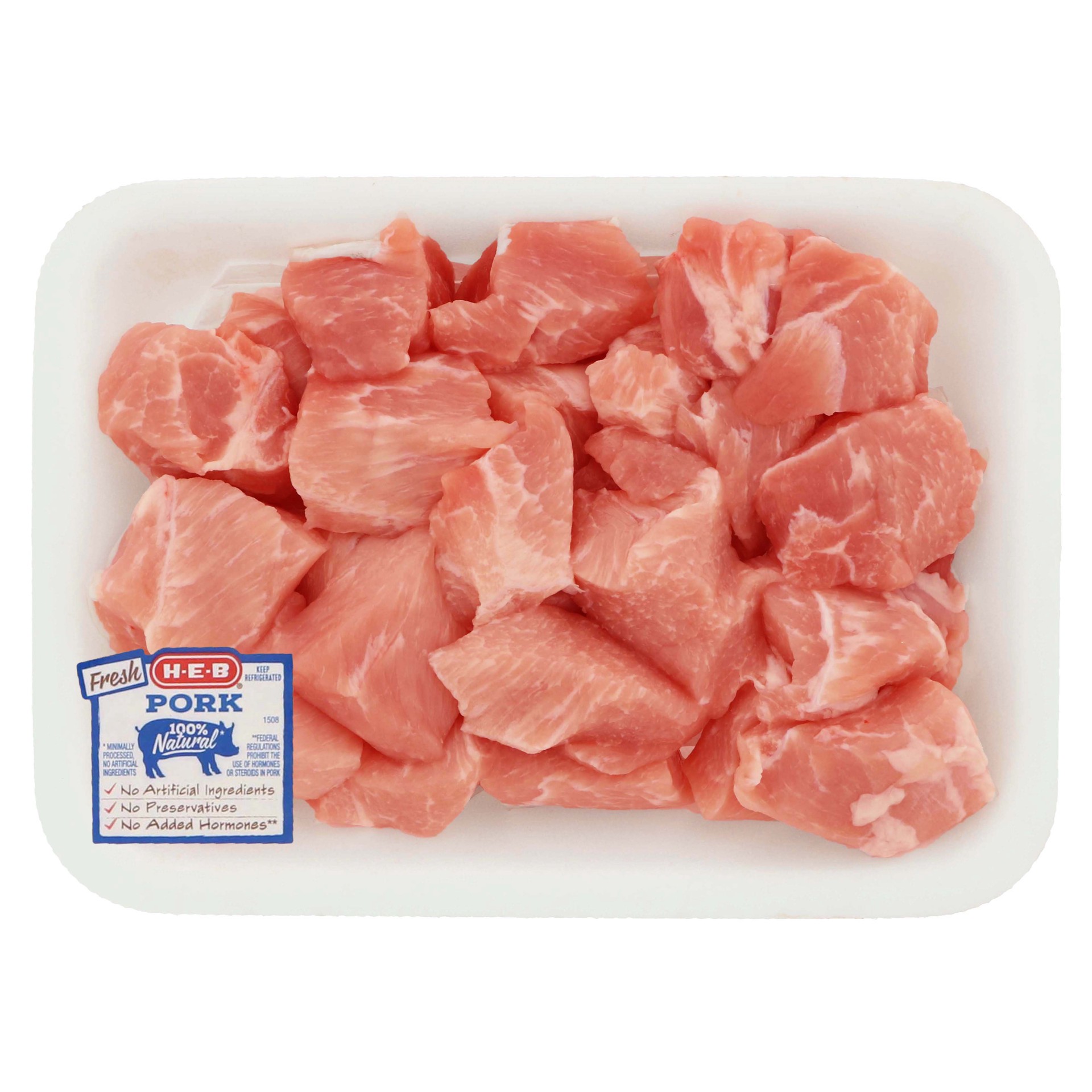 slide 1 of 1, H-E-B Boneless Cubed Pork Stew Meat, per lb