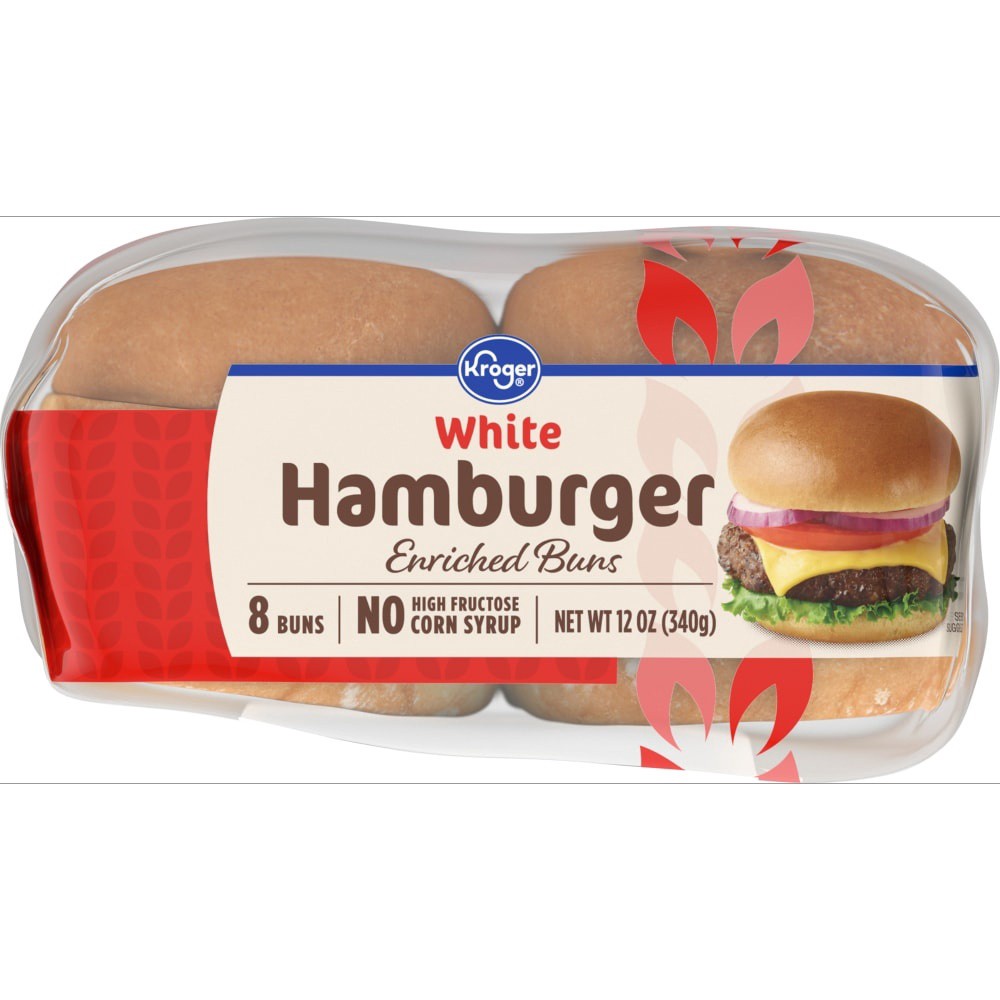 slide 3 of 3, Kroger Enriched White Hamburger Buns, 12 oz