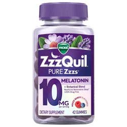 Vicks ZzzQuil Pure Zzzs Advanced Melatonin Gummies, Melatonin 10mg, Sleep Aid, with Chamomile & Lavender, Melatonin Sleep Gummies, Sleep Aids for Adults, Berry Flavored, 42 Sleep Gummies