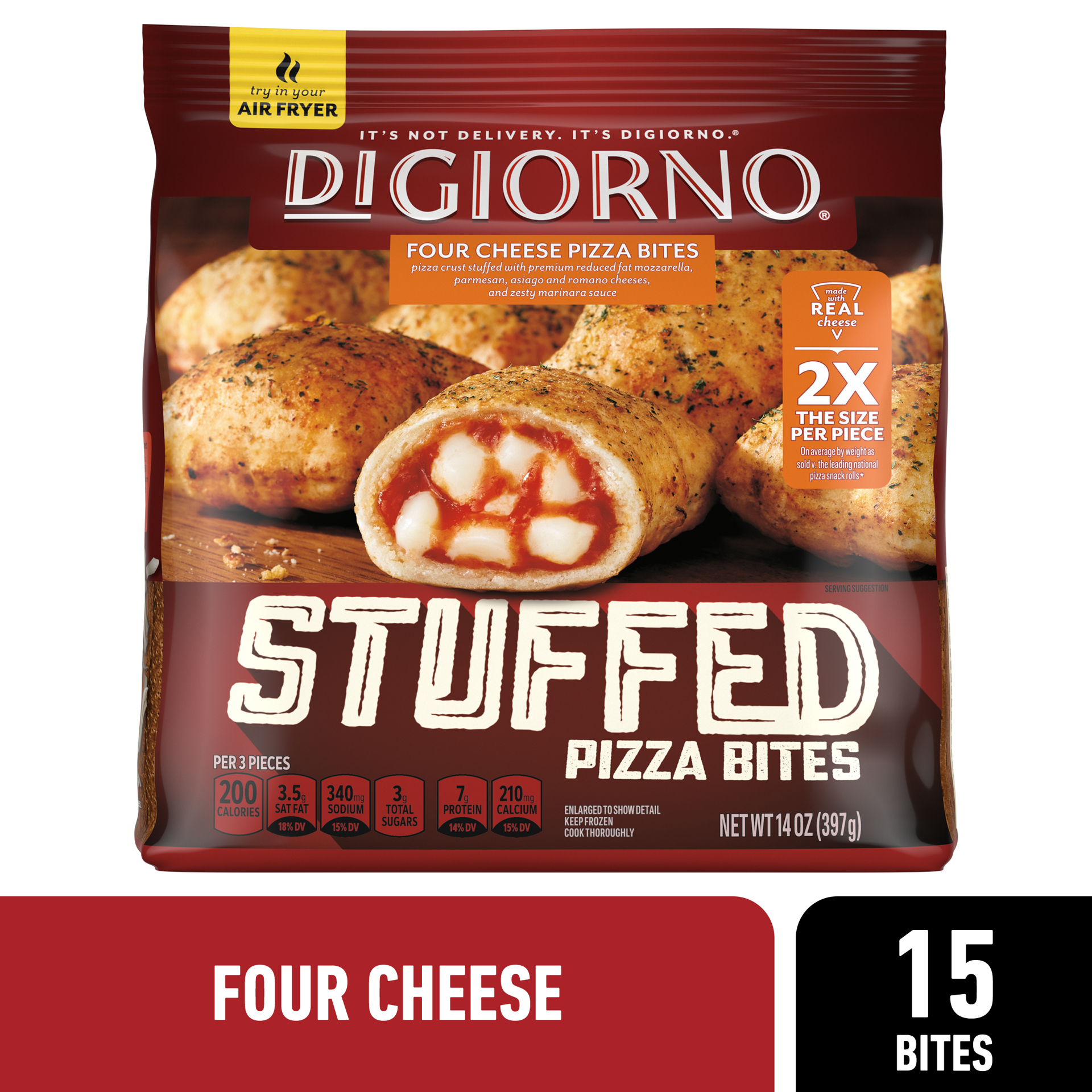 slide 1 of 11, DIGIORNO Frozen Pizza Bites - Four Cheese Pizza Bites - 15 Count Bag of Frozen Snacks, 14 oz