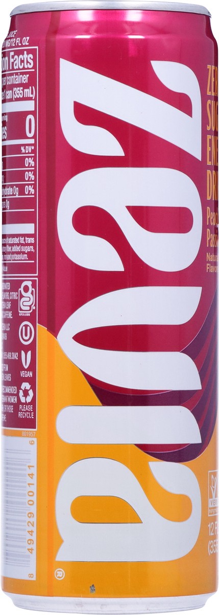 slide 2 of 9, Zevia Zero Sugar Peach Passionfruit Energy Drink - 12 fl oz, 