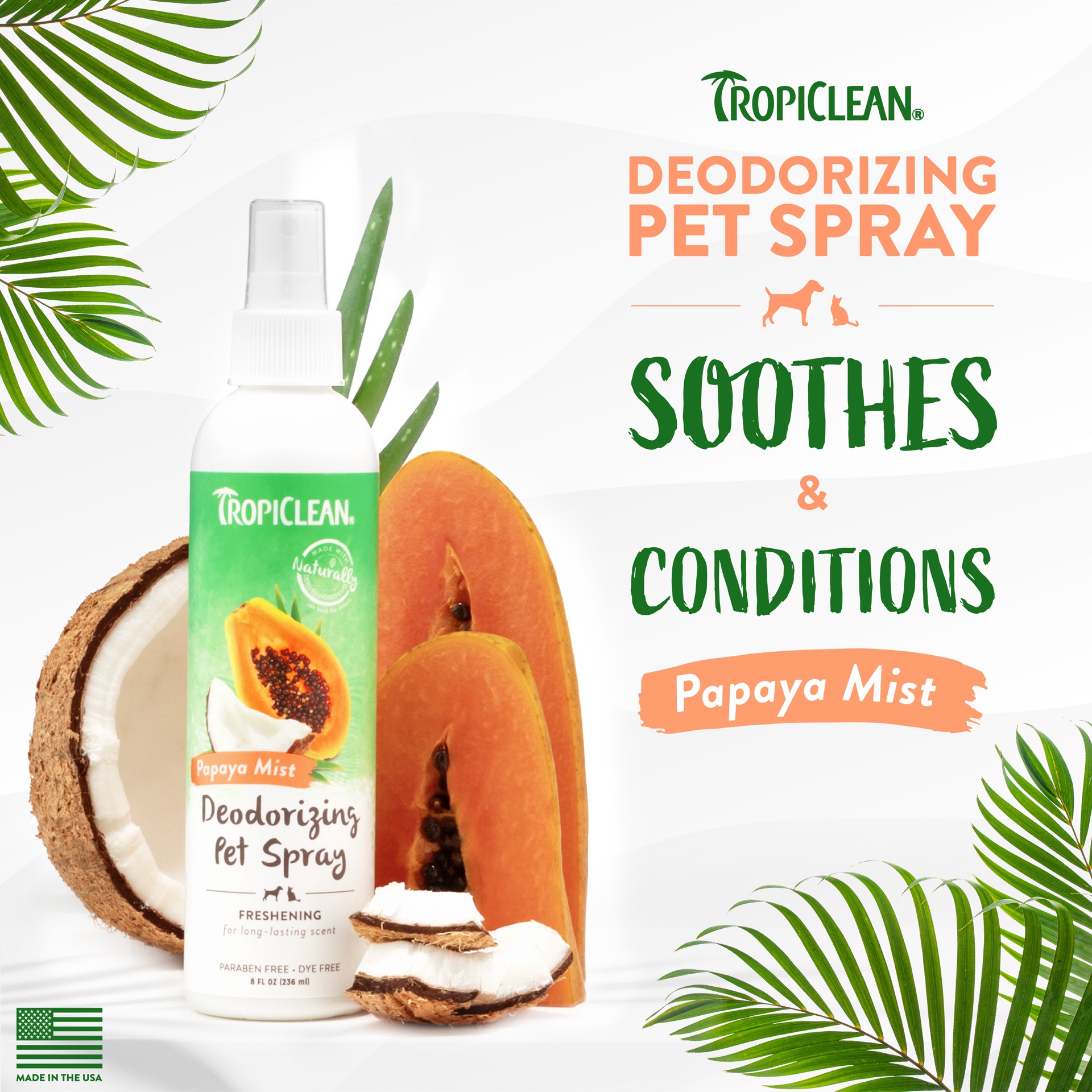 slide 8 of 10, TropiClean Papaya Mist Deodorizing Spray for Pets, 8oz, 8 oz