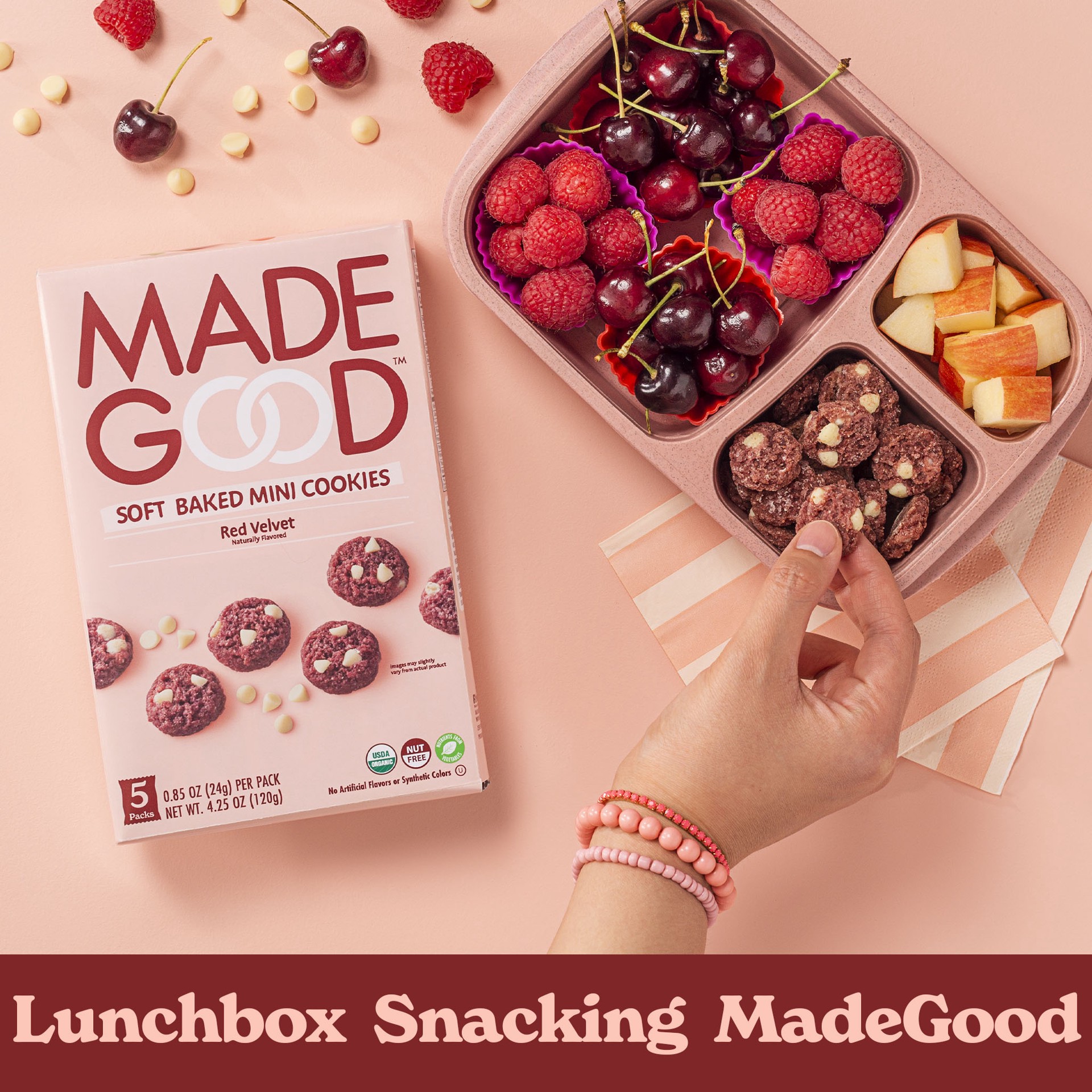 slide 5 of 9, MadeGood Mini Soft Baked Red Velvet Cookies 5 - 0.85 oz Packs, 5 ct