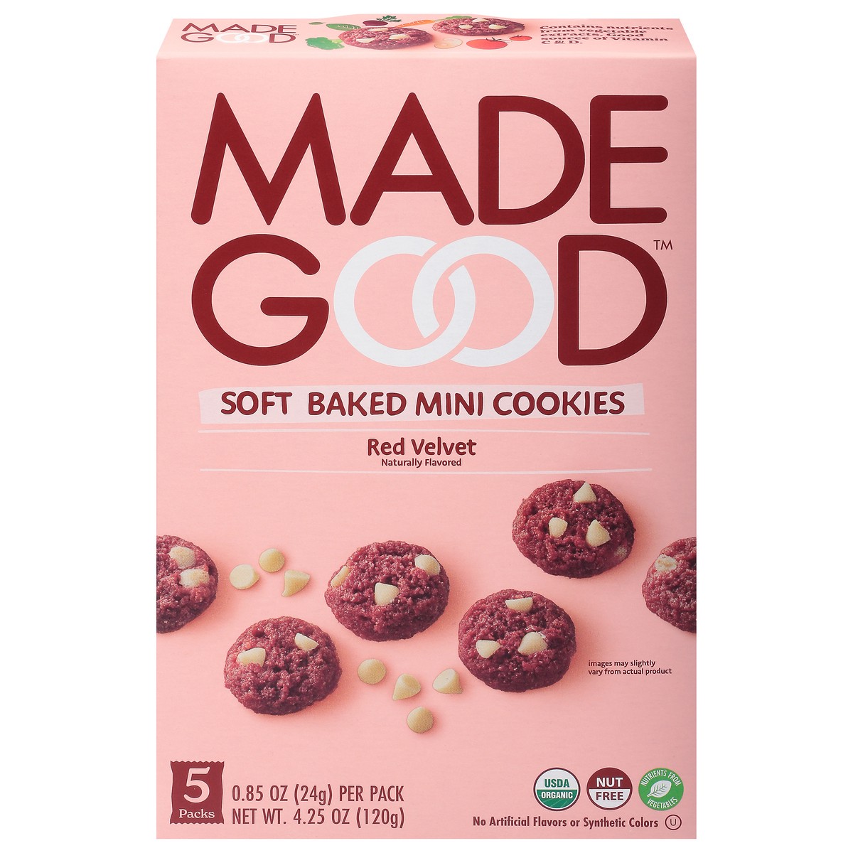 slide 1 of 9, MadeGood Mini Soft Baked Red Velvet Cookies 5 - 0.85 oz Packs, 5 ct