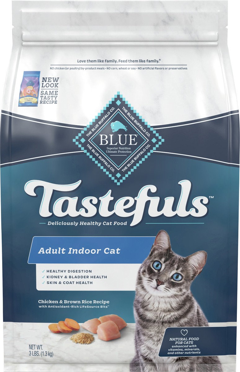 slide 4 of 6, Blue Buffalo Tastefuls Indoor Natural Adult Dry Cat Food, Chicken 3lb bag, 3 lb