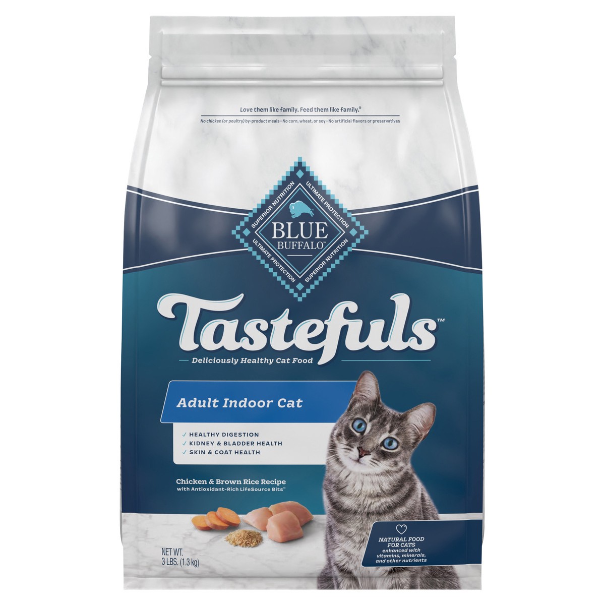 slide 1 of 6, Blue Buffalo Tastefuls Indoor Natural Adult Dry Cat Food, Chicken 3lb bag, 3 lb