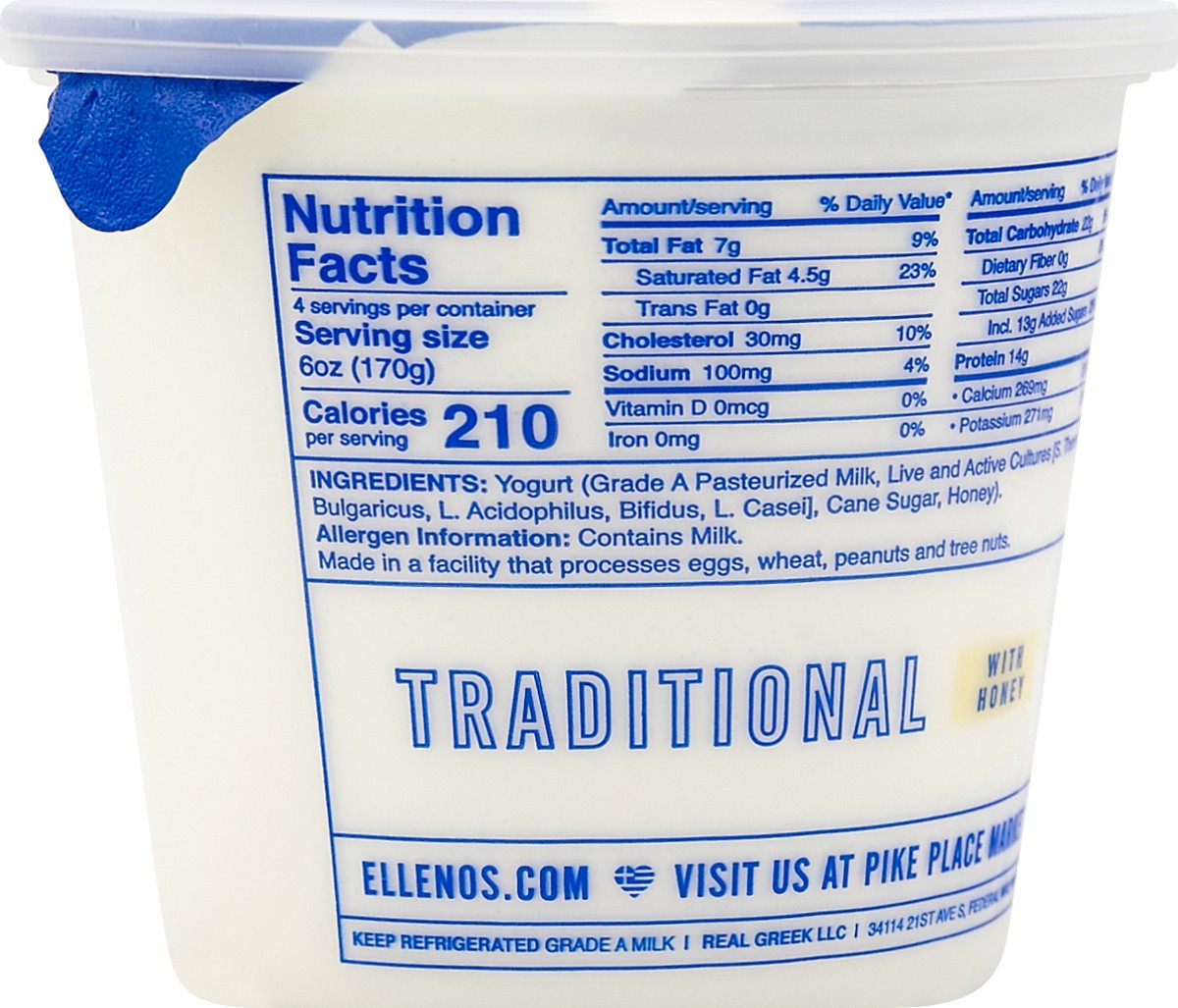 slide 2 of 8, Ellenos Traditional Greek Yogurt with Honey 24 oz, 24 oz