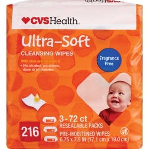 slide 1 of 1, CVS Health Ultra Soft Cleansing Wipes Solo Softpak Unscented, 3 ct