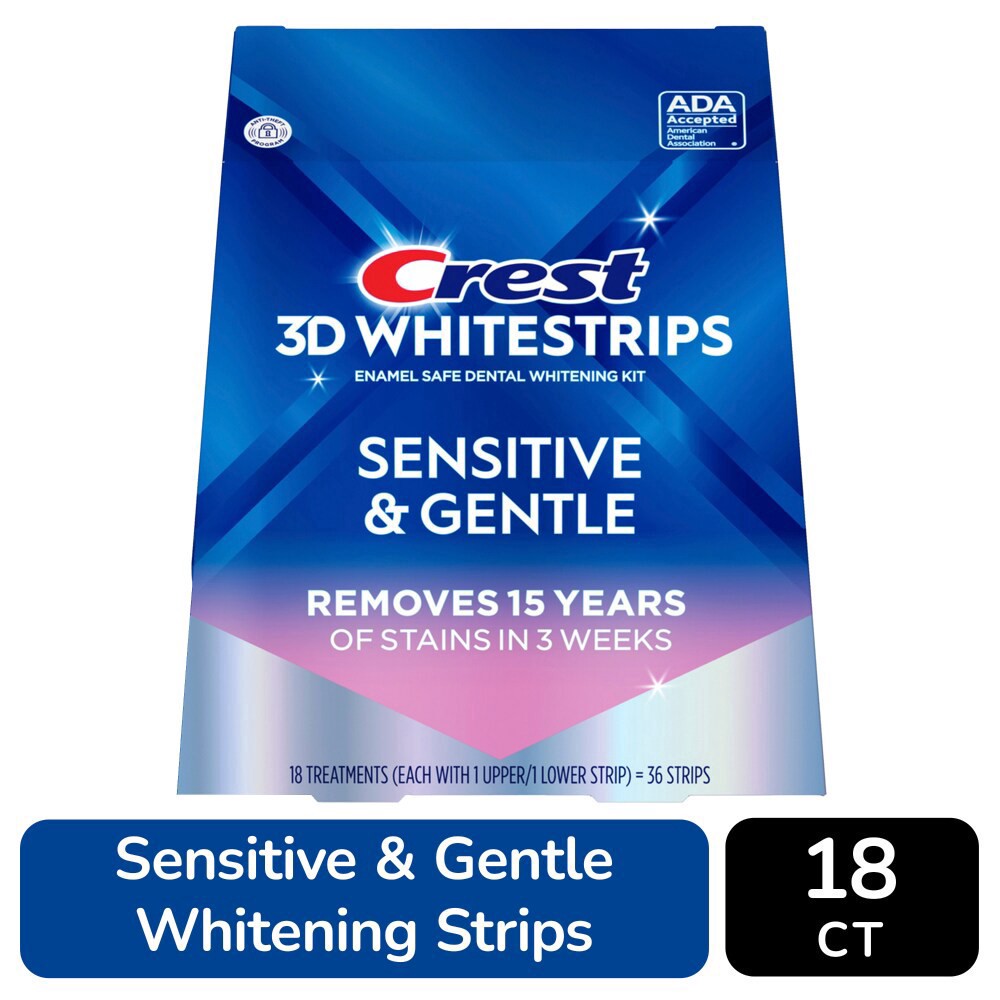 slide 5 of 6, Crest 3D Whitestrips Sensitive & Gentle At-home Teeth Whitening Kit, 18 Treatment, 18 ct