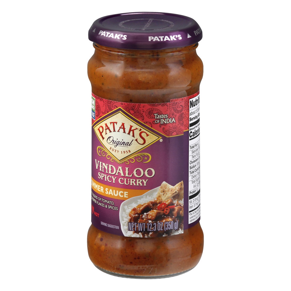 slide 2 of 10, Patak's Original Simmer Sauce Vindaloo Hot & Spicy, 12.3 oz