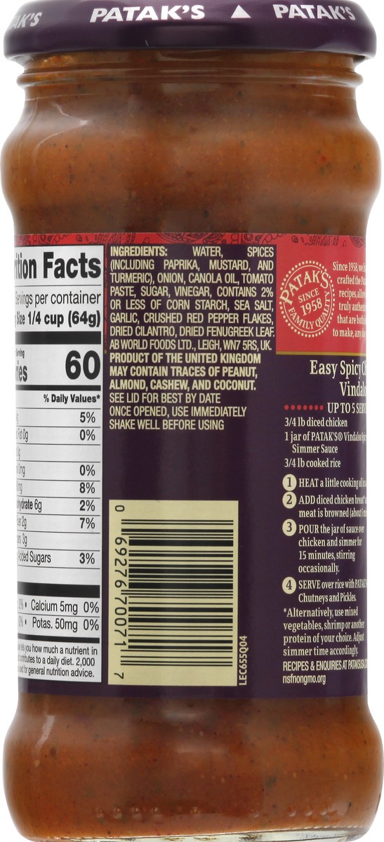 slide 8 of 10, Patak's Original Simmer Sauce Vindaloo Hot & Spicy, 12.3 oz