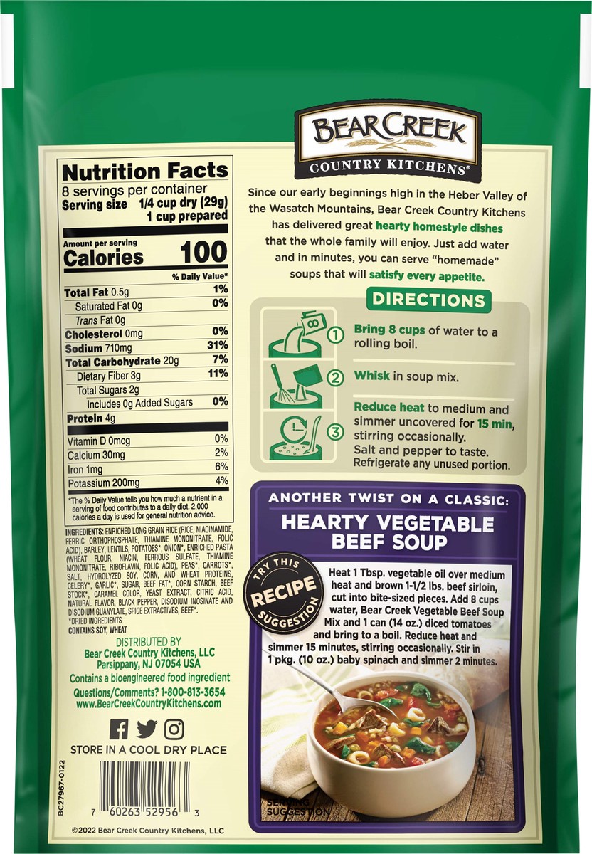 slide 3 of 7, Bear Creek Country Kitchens Vegetable Beef Soup Mix Family Size, 8.1 oz