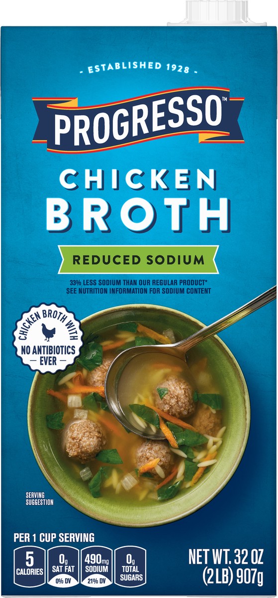 slide 2 of 9, Progresso Chicken Broth, Reduced Sodium, Gluten Free, 32 oz., 32 oz