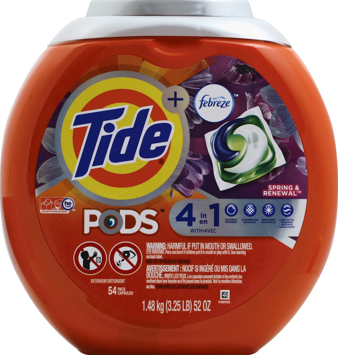 slide 9 of 12, Tide Pacs Spring & Renewal 4 in 1 Febreze Detergent 54 ea, 54 ct