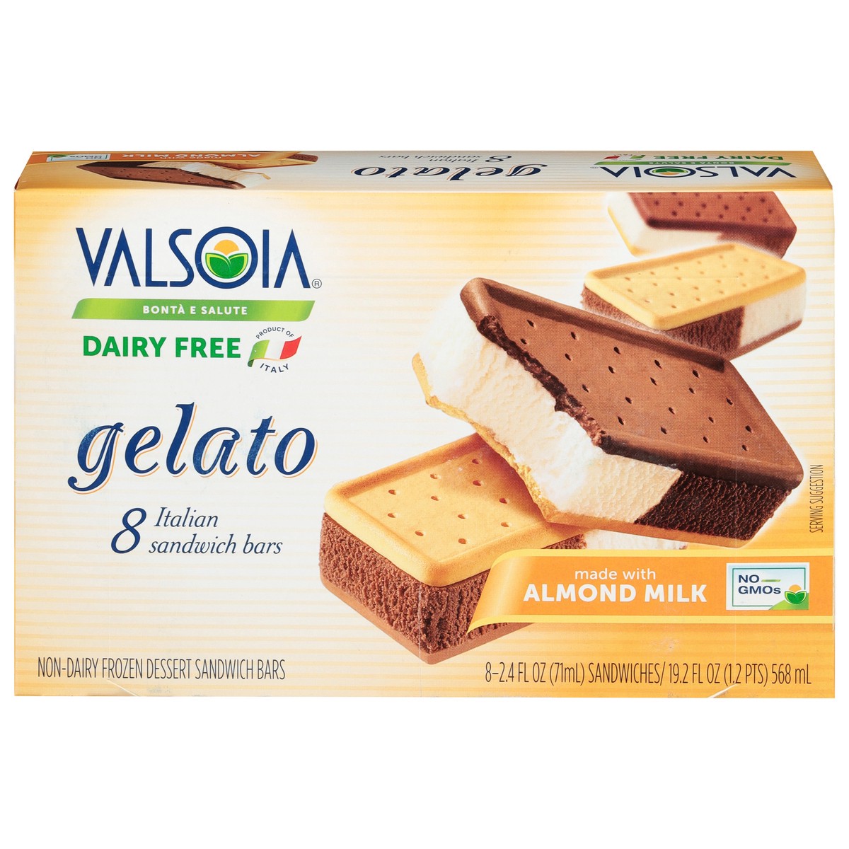 slide 1 of 11, Valsoia Vegan Dairy Free Italian Gelato Sandwich Bars 8 - 2.4 fl oz Each, 8 ct
