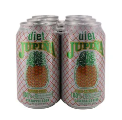 Jupina Sugar Free Diet Pineapple Soda 6 - 12 fl oz Cans