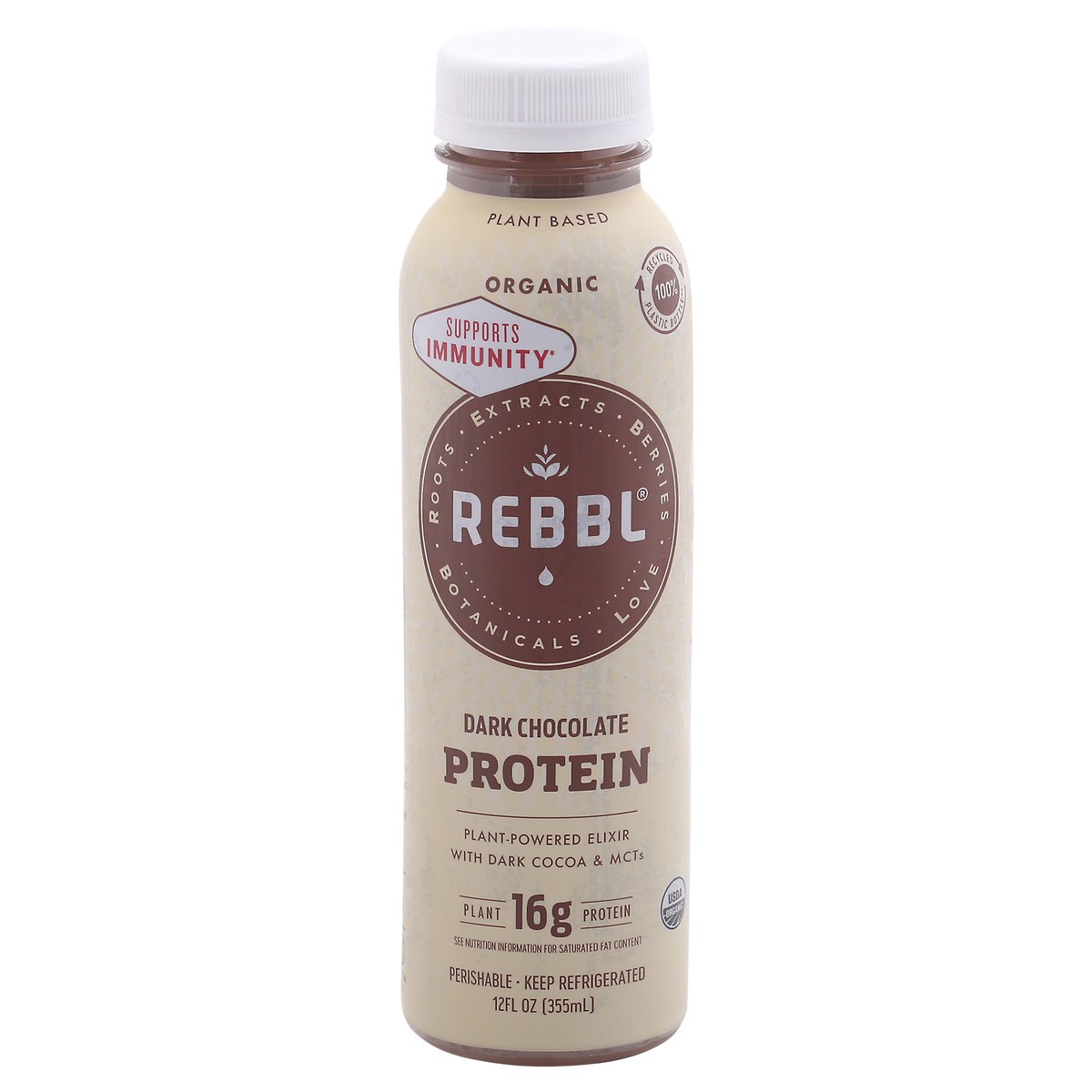 slide 1 of 6, REBBL Organic Protein Dark Chocolate Plant- Powered Elixir 12 fl oz Bottle, 12 fl oz