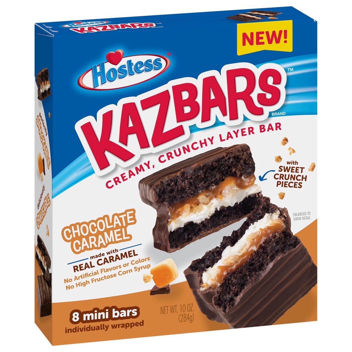 slide 2 of 9, HOSTESS Chocolate Caramel KAZBARS Creamy and Crunchy Layer Bar, Individually Wrapped, Grab and Go, 8 Count 10 oz, 8 ct