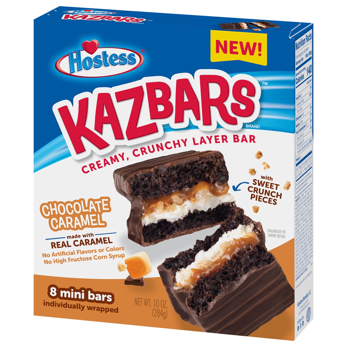 slide 3 of 9, HOSTESS Chocolate Caramel KAZBARS Creamy and Crunchy Layer Bar, Individually Wrapped, Grab and Go, 8 Count 10 oz, 8 ct