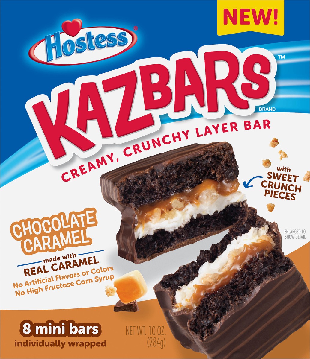 slide 6 of 9, HOSTESS Chocolate Caramel KAZBARS Creamy and Crunchy Layer Bar, Individually Wrapped, Grab and Go, 8 Count 10 oz, 8 ct