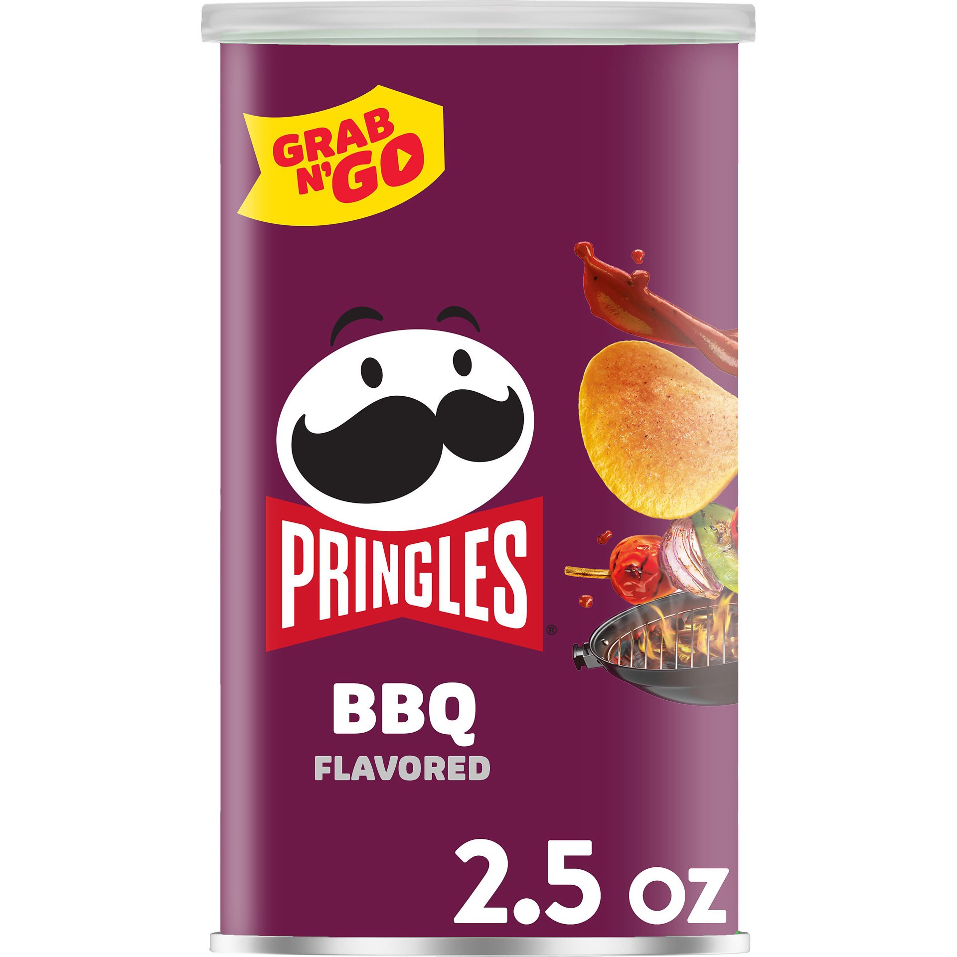 slide 1 of 5, Pringles Potato Crisps Chips, Lunch Snacks, Office and Kids Snacks, Grab N' Go Snack Pack, BBQ, 2.5oz Can, 1 Can, 2.5 oz