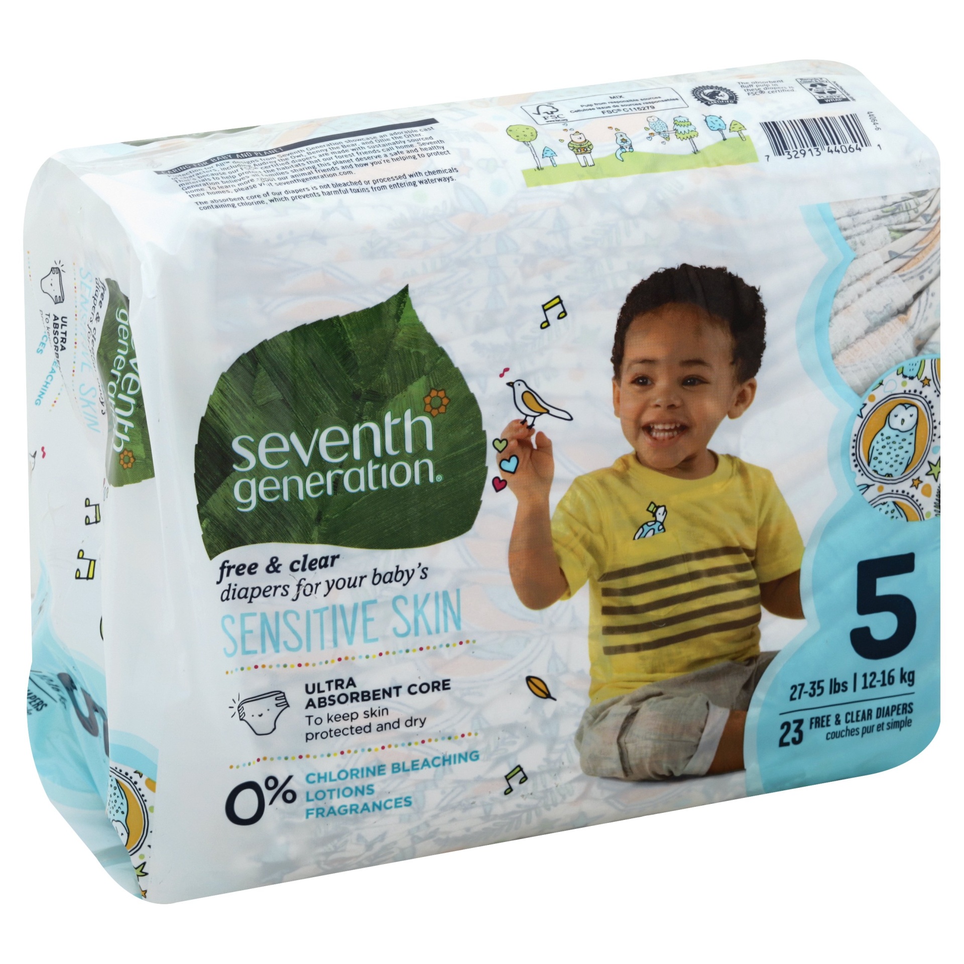 slide 1 of 1, Seventh Generation Free & Clear Diapers Size 5, 23 ct