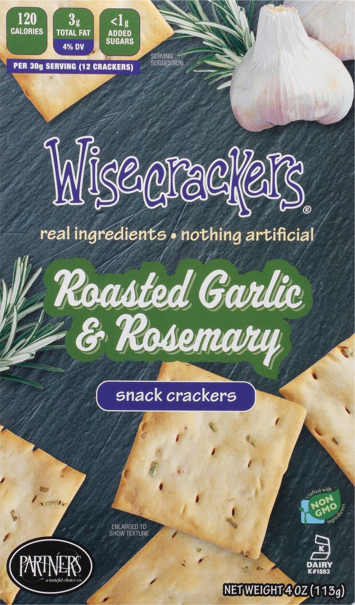 slide 5 of 9, Wisecrackers Snack Roasted Garlic & Rosemary Crackers 4 oz, 4 oz