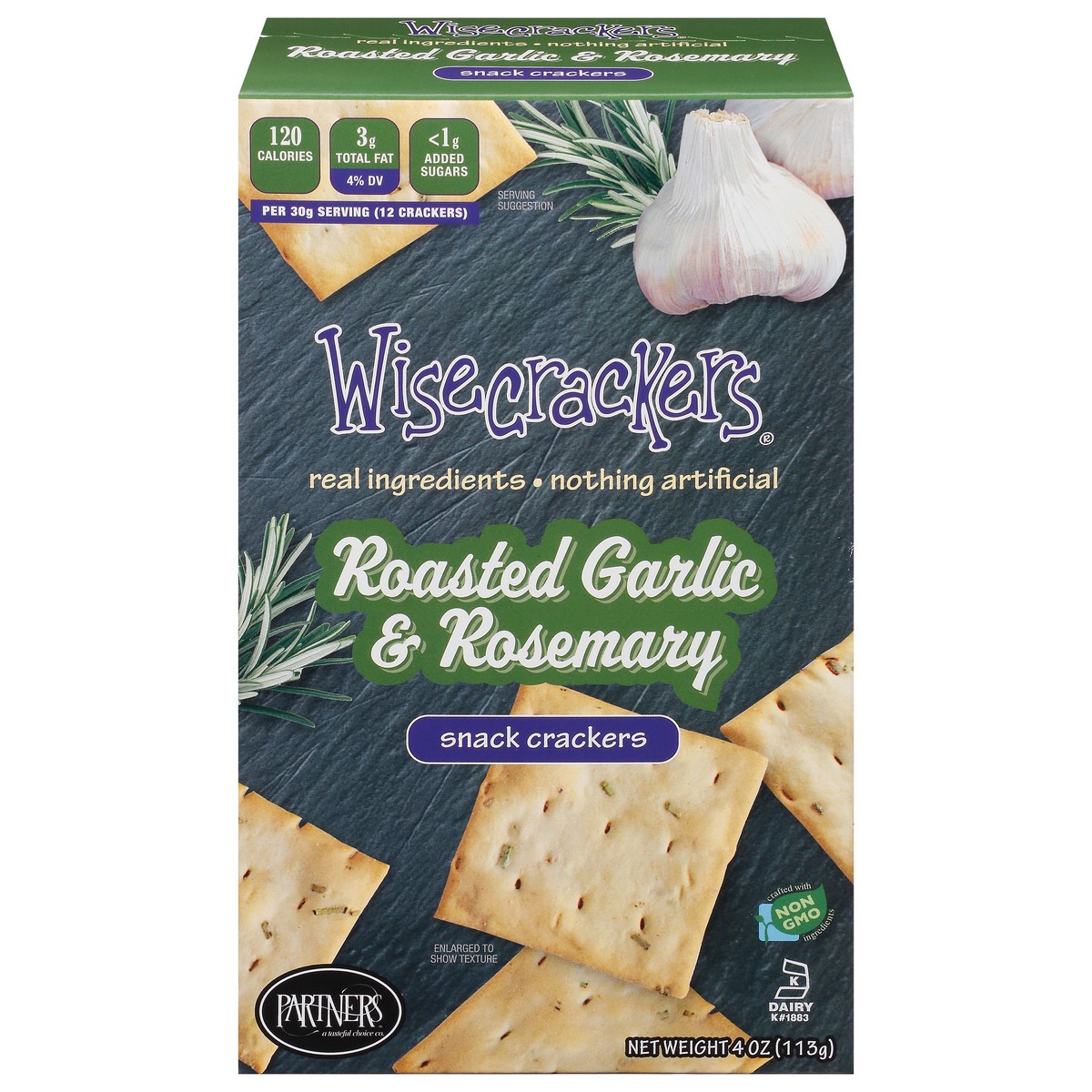 slide 1 of 9, Wisecrackers Snack Roasted Garlic & Rosemary Crackers 4 oz, 4 oz