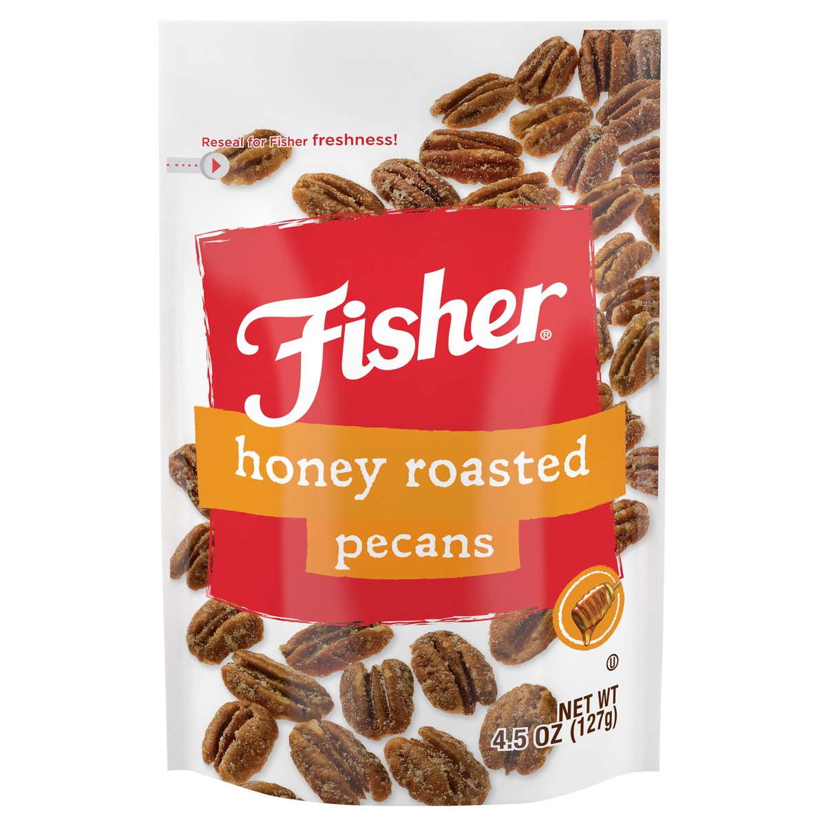 slide 8 of 14, Fisher Honey Roasted Pecans 4.5 oz. Pouch, 4 oz