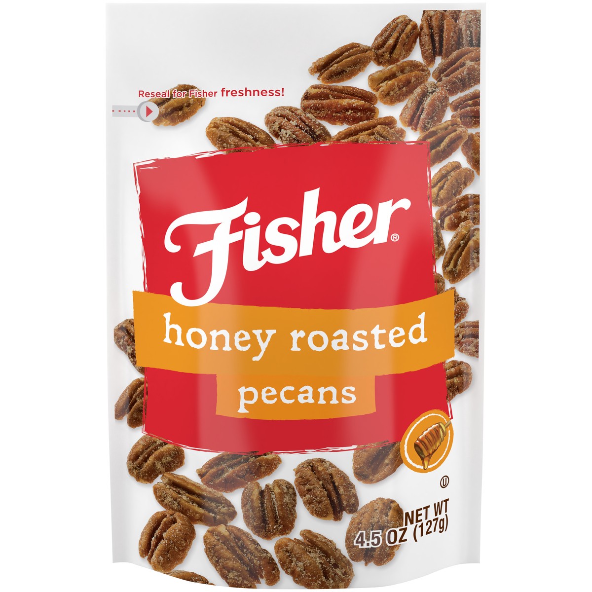 slide 1 of 14, Fisher Honey Roasted Pecans 4.5 oz. Pouch, 4 oz